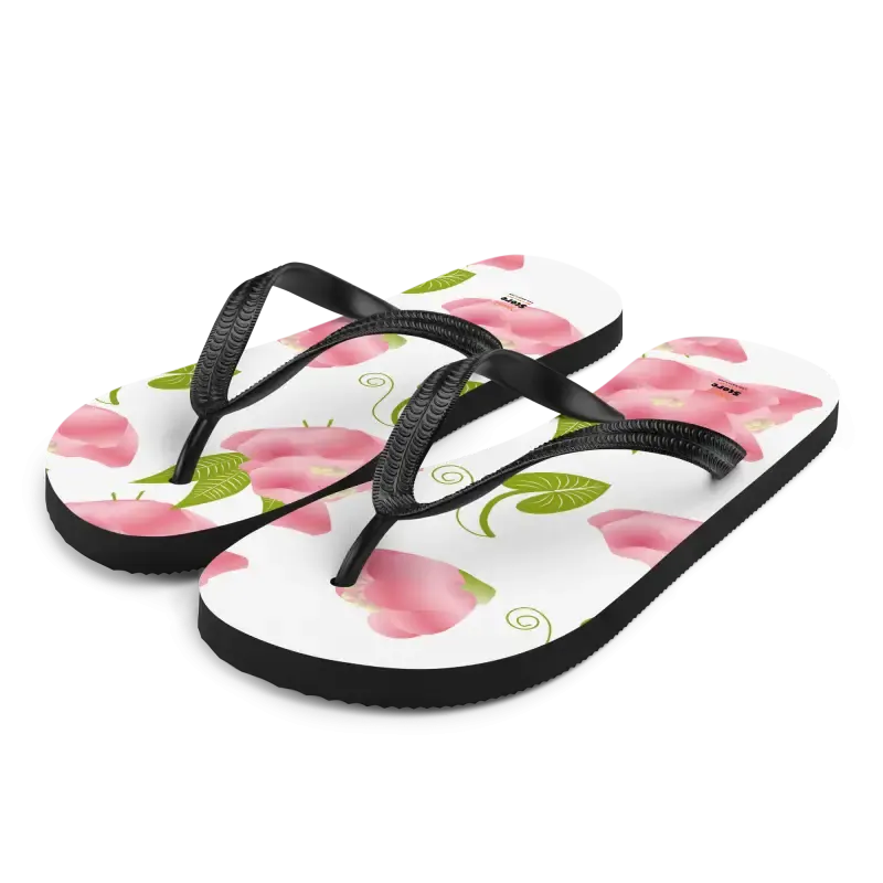Floral Slip Resistant Flip Flops with Pink Flowers