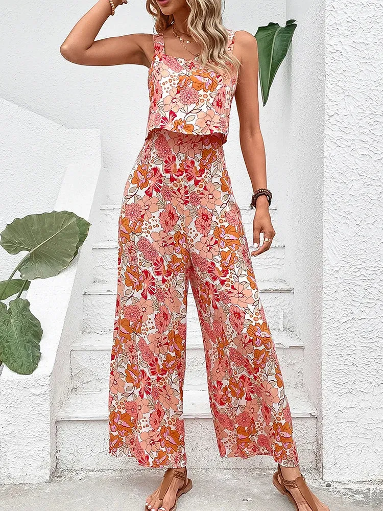 Floral Wide-Leg Jumpsuit | Lightweight Polyester | Colorful and Playful