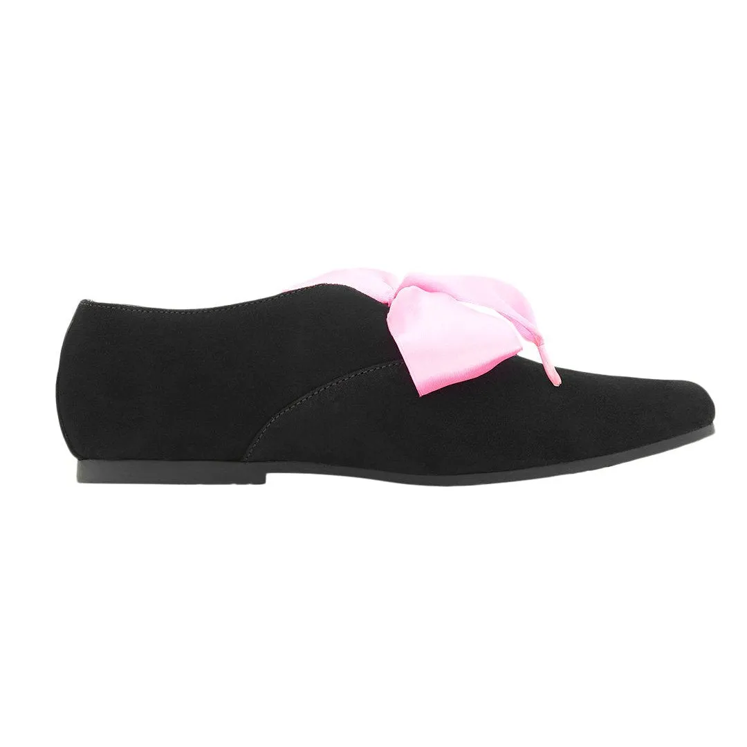 Freya Black Derby Shoes With Bow Laces For Women