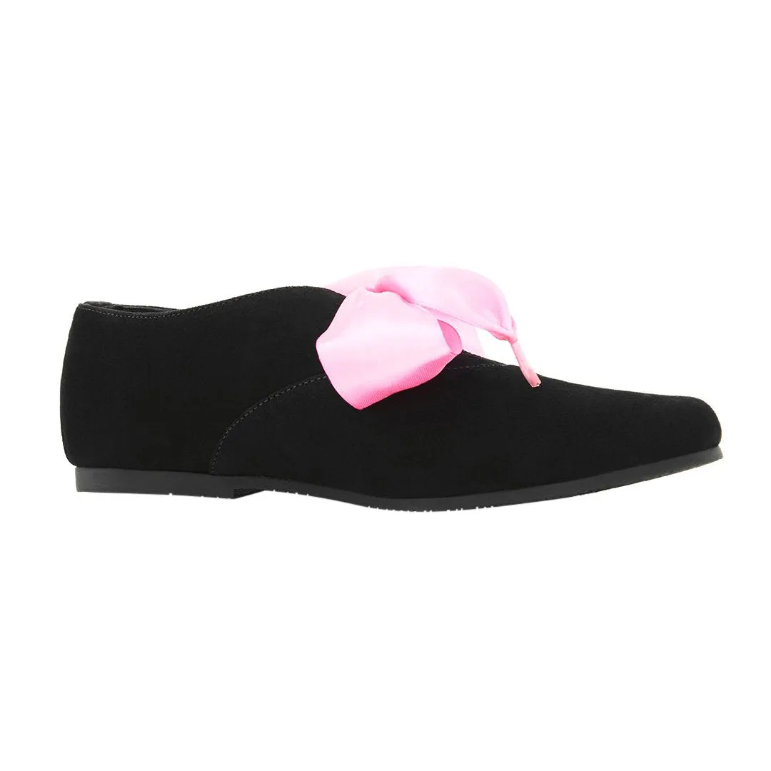 Freya Black Derby Shoes With Bow Laces For Women