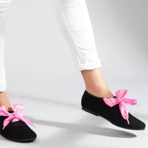 Freya Black Derby Shoes With Bow Laces For Women