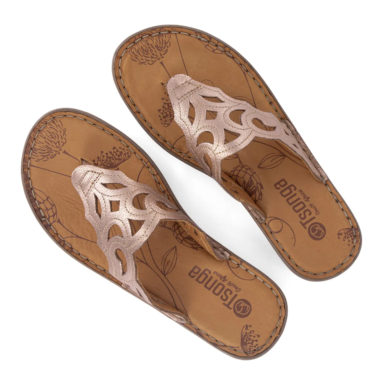 Gankla : Ladies Leather Sandal in Rose Gold Metallic