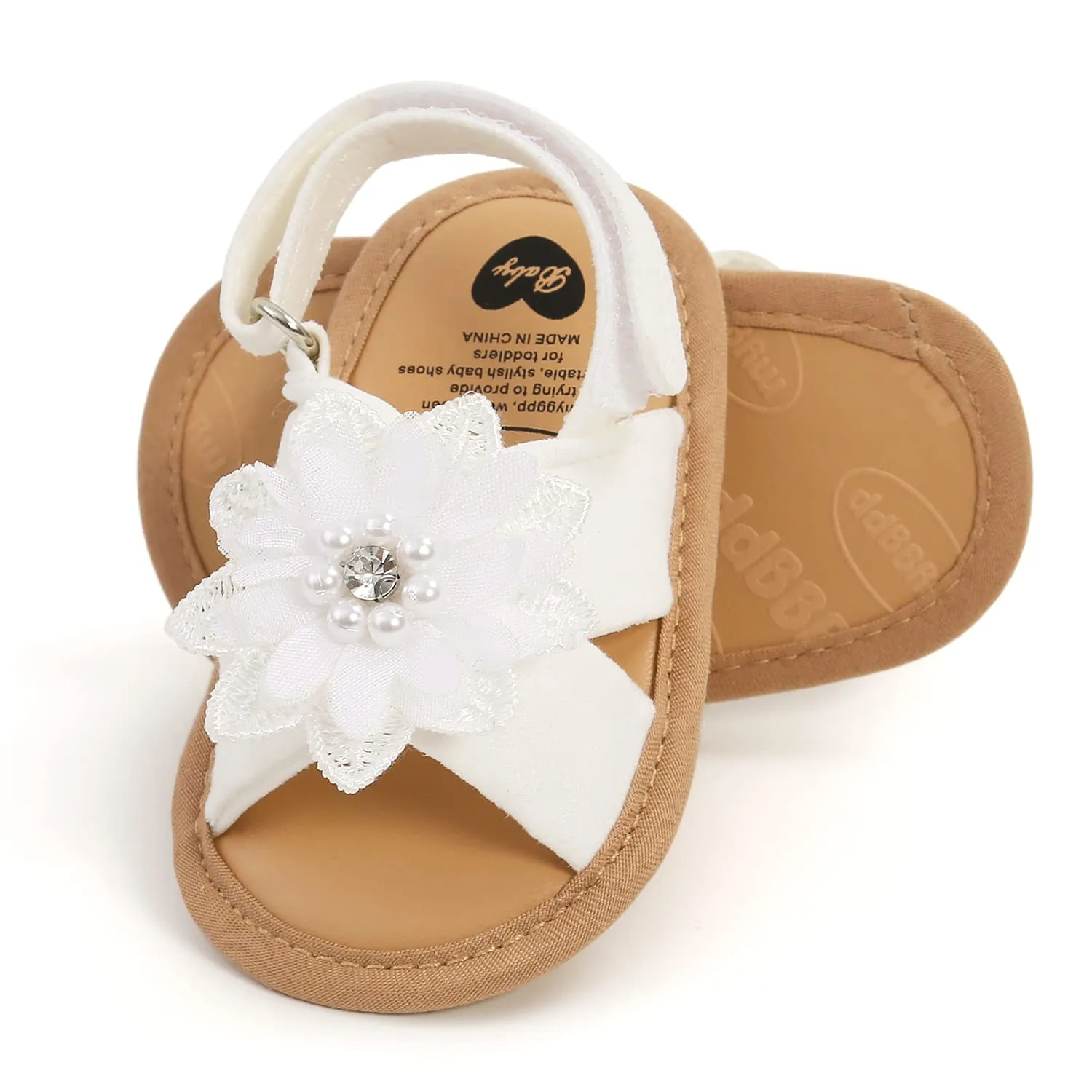 GDSDYM Infant Baby Girls Summer Sandals with Flowers Soft Sole Newborn Princess First Walker Crib Wedding Dress Shoes