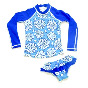 Girls Long Sleeve Rashguard and Ruffle Bikini Bottom - Rangirora