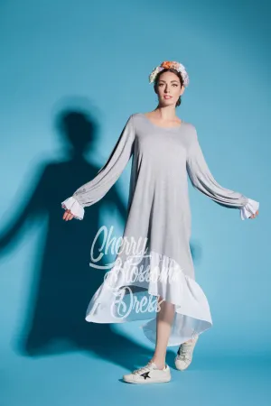Grey Maxi dress/ Grey bridesmaid dress/ Plus size dress/ Summer dress/ Maxi dress with sleeves/ Maxi dress summer/ Long sleeve dress/022.172