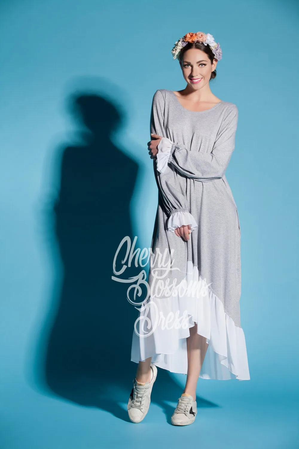 Grey Maxi dress/ Grey bridesmaid dress/ Plus size dress/ Summer dress/ Maxi dress with sleeves/ Maxi dress summer/ Long sleeve dress/022.172