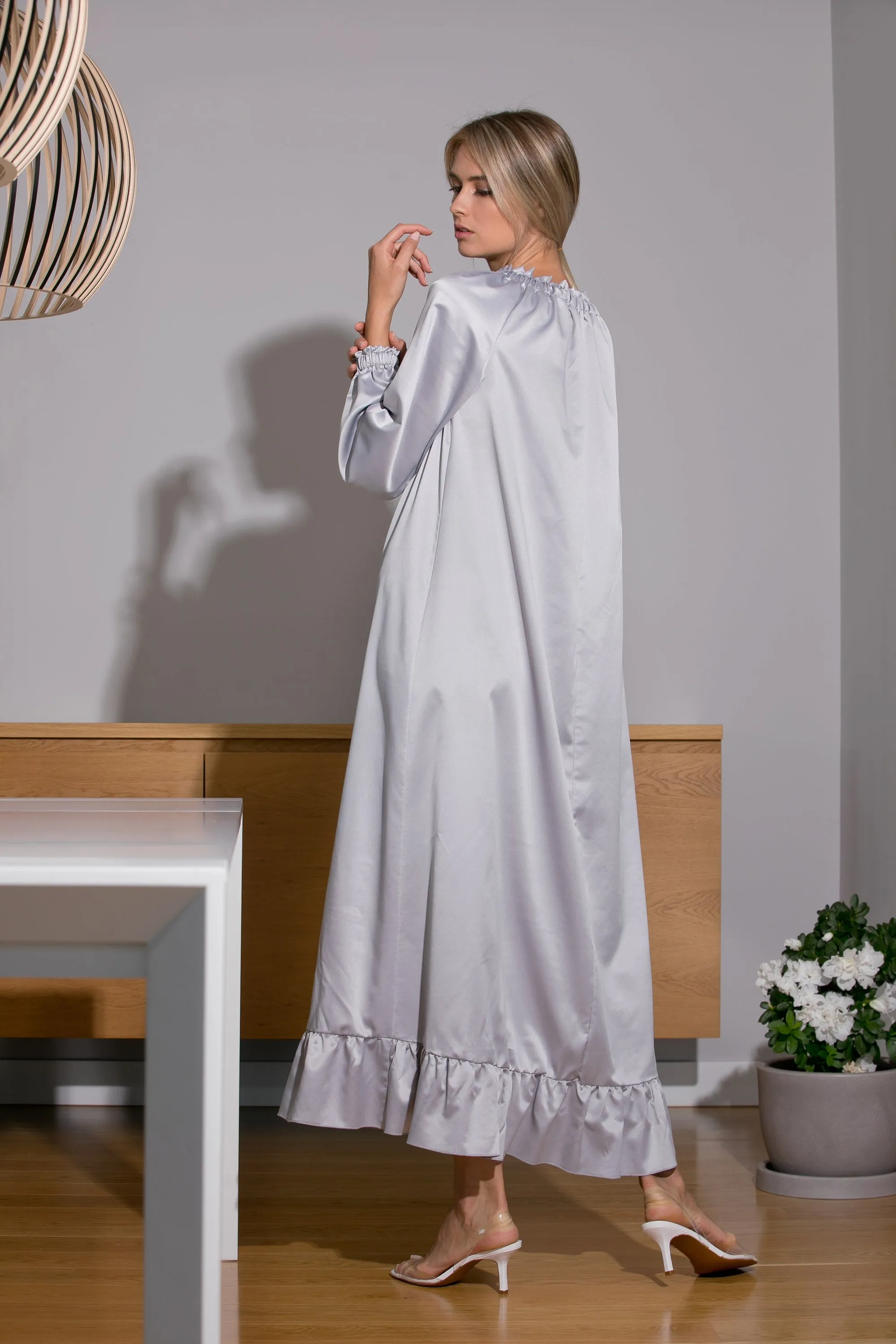 Grey Satin Dress, Maxi Dress, Elegant Dress, Kaftan Dress, Satin Clothing, Formal Dress, Boho Dress, Long Sleeve Dress, Cocktail Dress