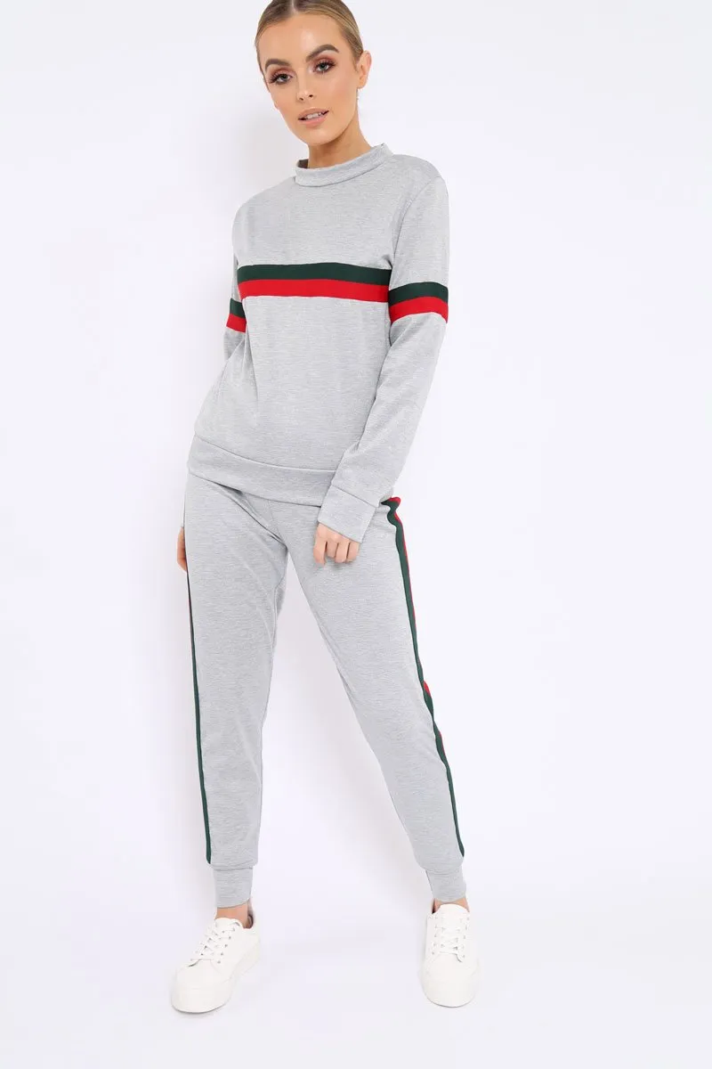 Grey Side Stripe Crew Neck Loungewear Set - Danyela
