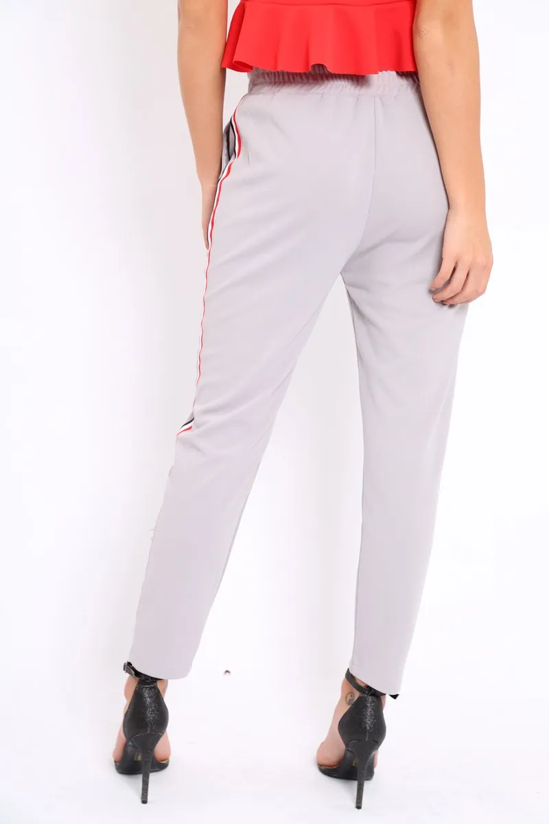 Grey Trousers with Red Blue and White Side Stripe - Savanna