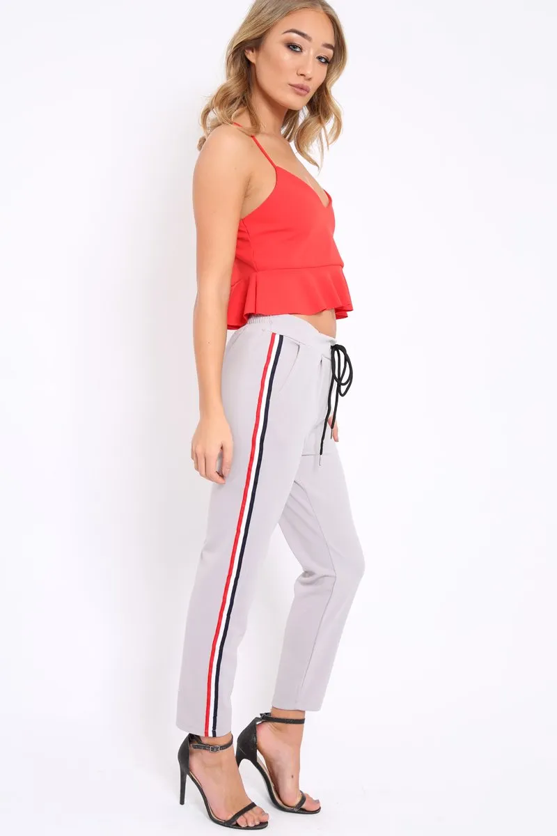 Grey Trousers with Red Blue and White Side Stripe - Savanna