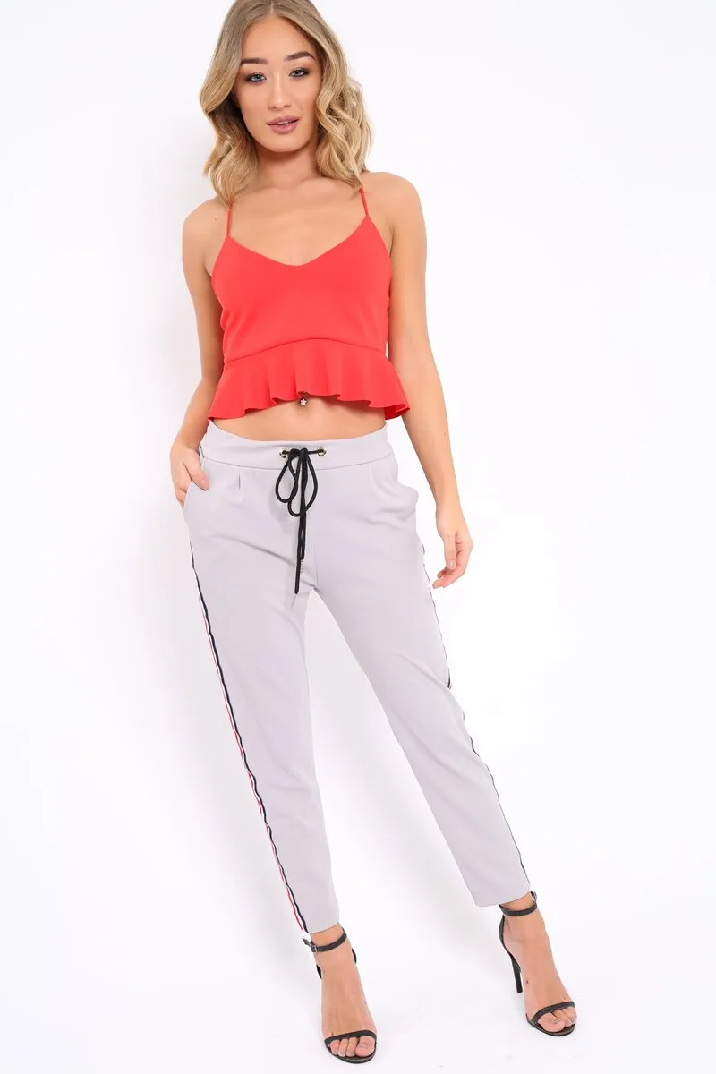 Grey Trousers with Red Blue and White Side Stripe - Savanna
