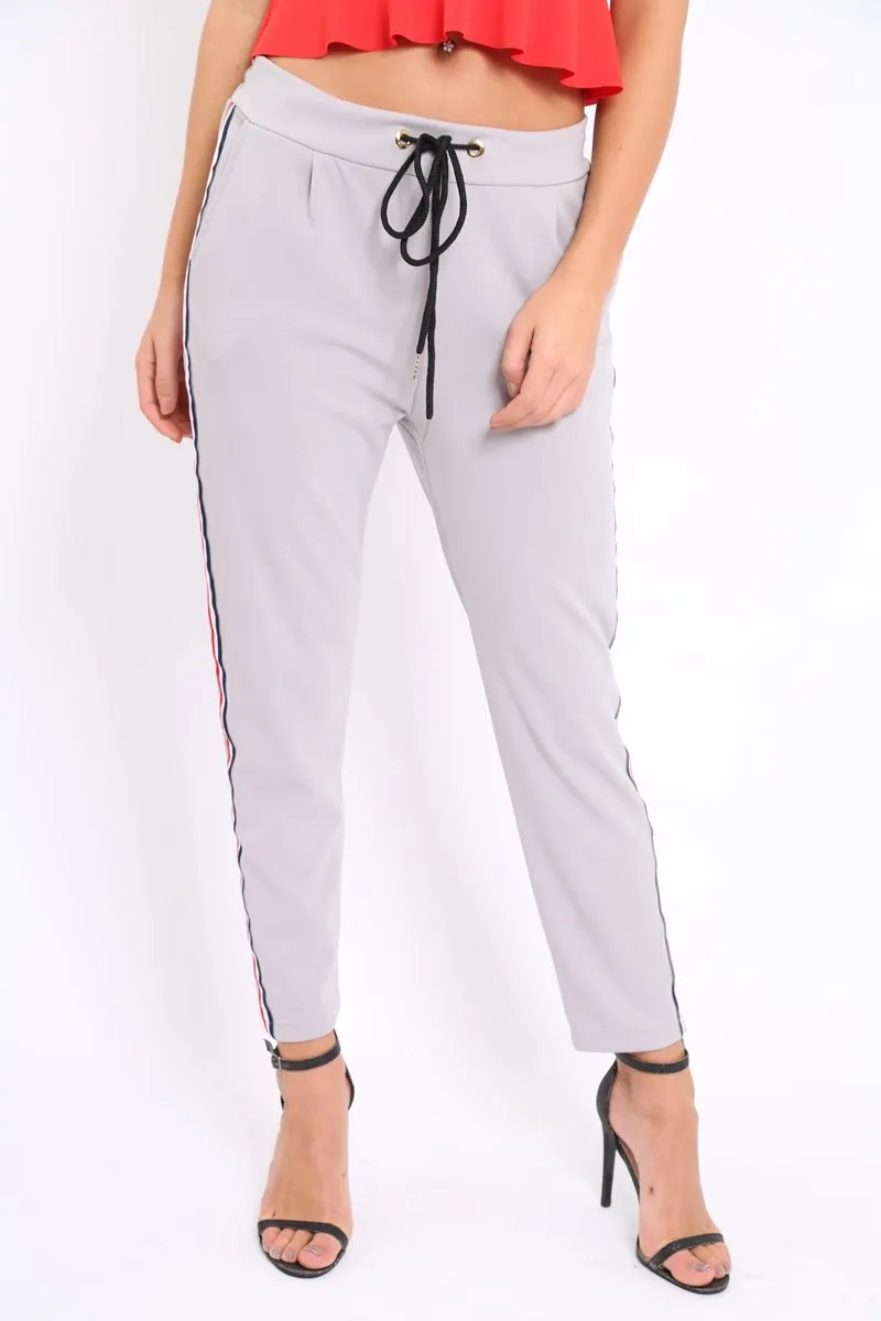 Grey Trousers with Red Blue and White Side Stripe - Savanna