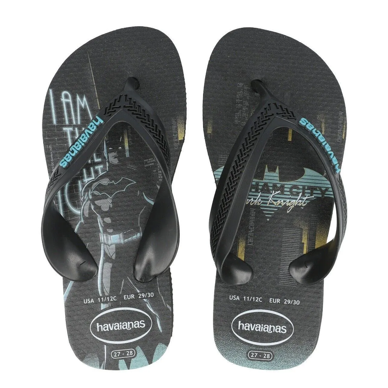 Havianas Kids Max Heroes Batman Black Flip Flops Thongs Size EU 25/26 - US 9
