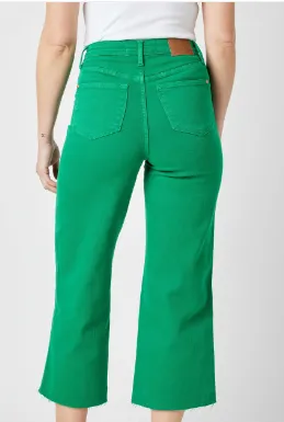 HIGH WAIST KELLY GREEN GARMENT DYED TUMMY CONTROL CROP WIDE LEG