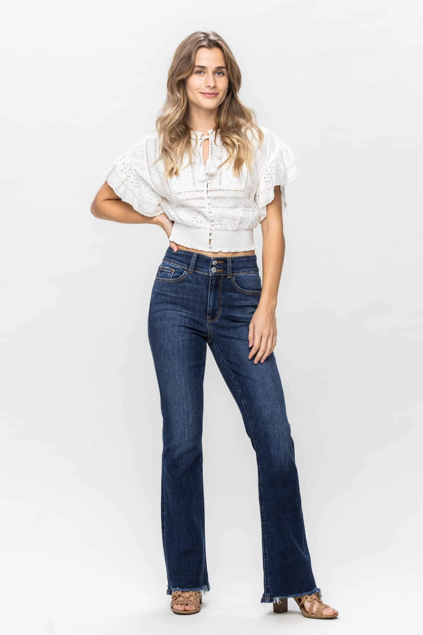 HIGH WAISTED VINTAGE FRAYED HEM BOOTCUT