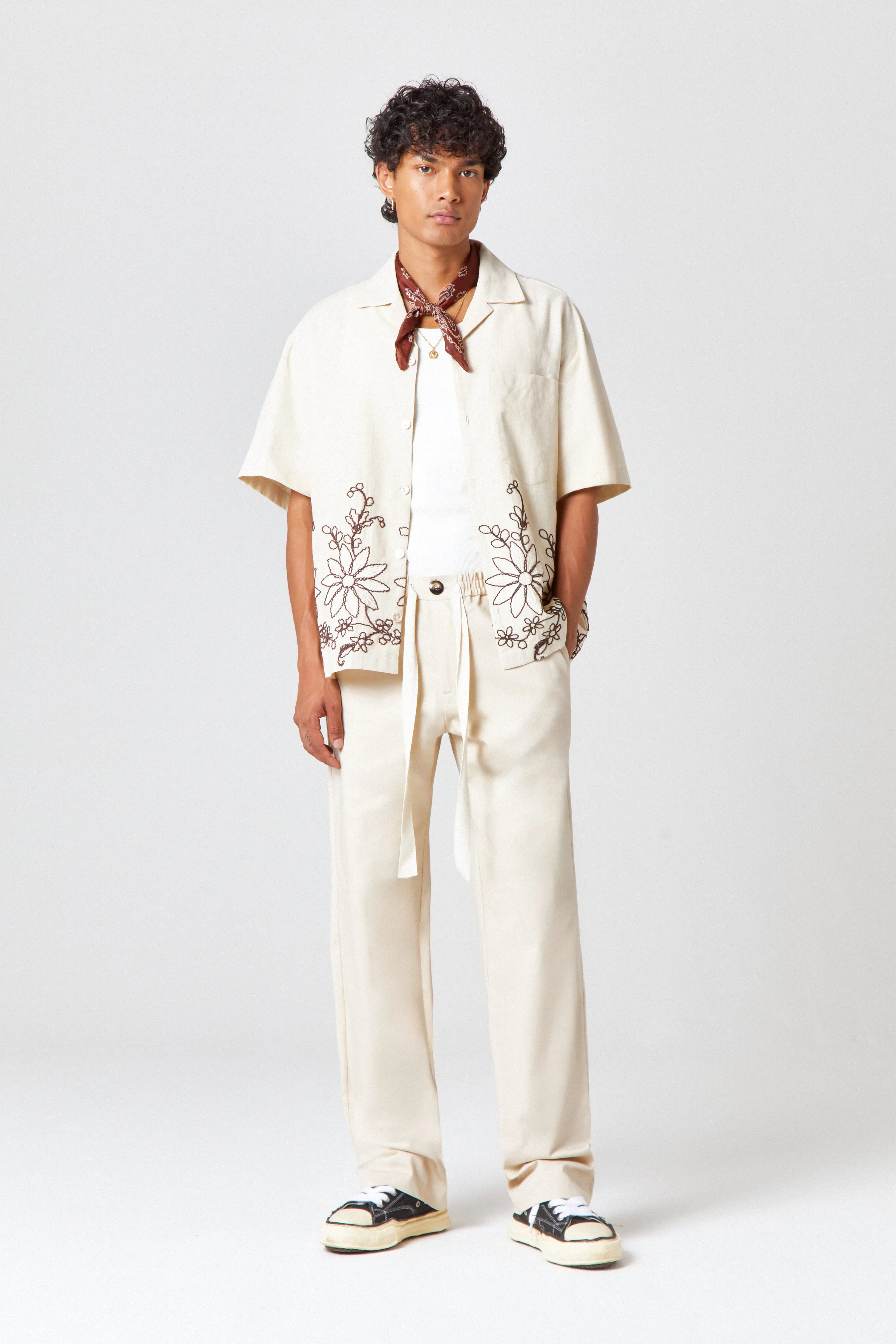 Homme Cream Drawstring Trousers