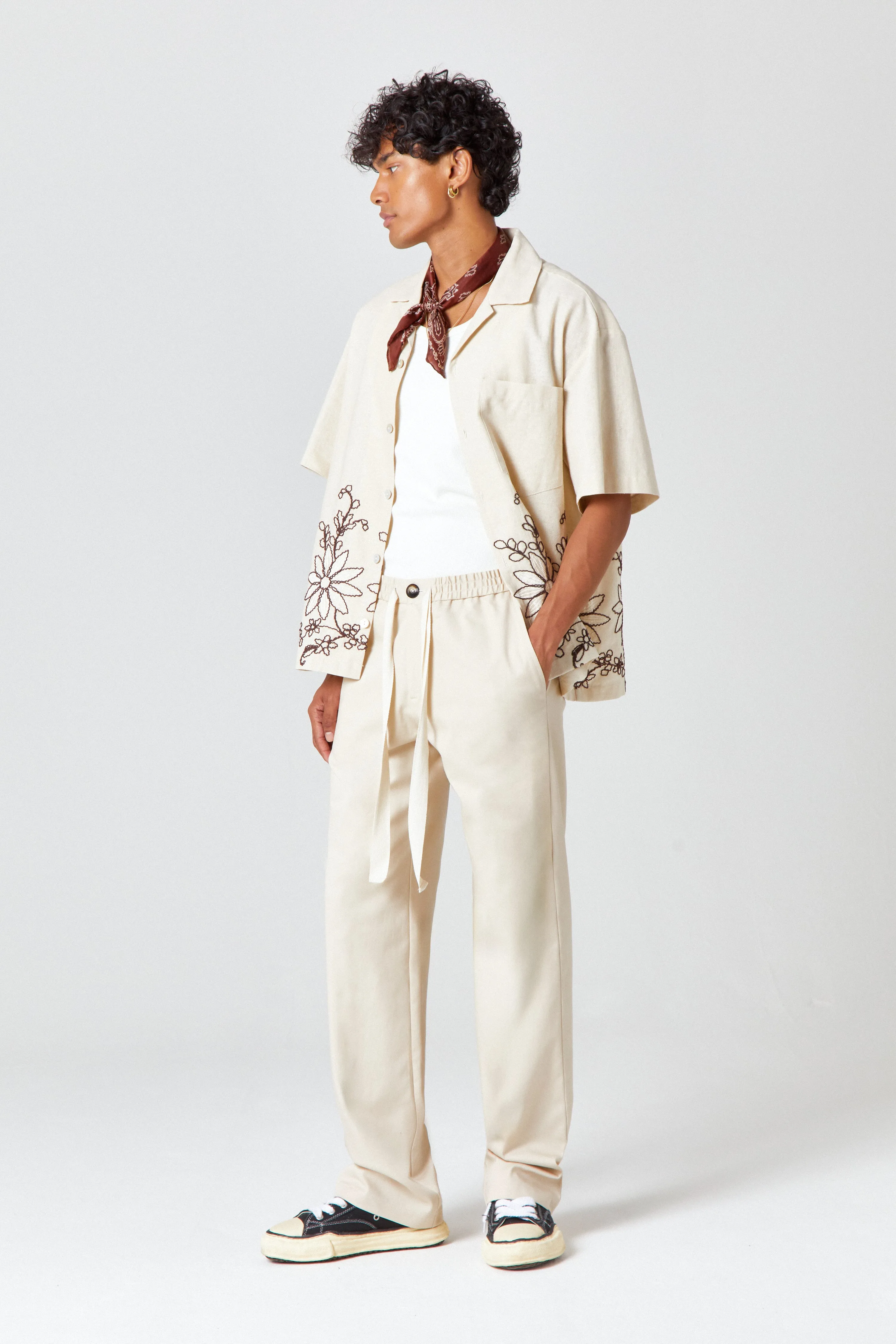Homme Cream Drawstring Trousers