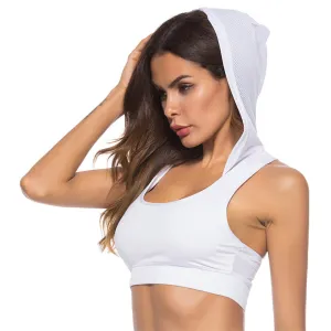 Hottie Hooded Mesh Panel Racerback Sports Bra