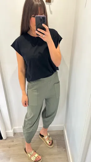 KHAKI CROPPED POCKET TROUSERS
