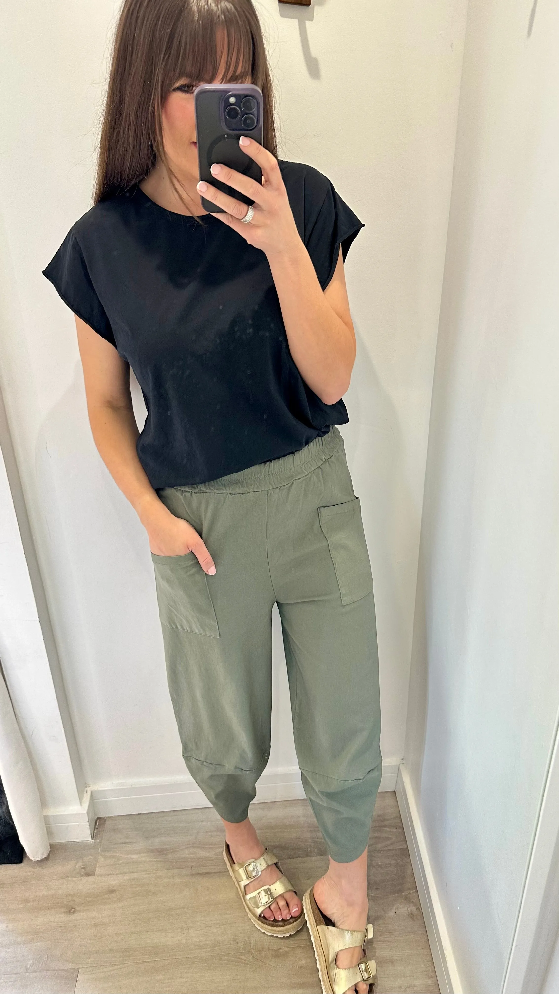KHAKI CROPPED POCKET TROUSERS