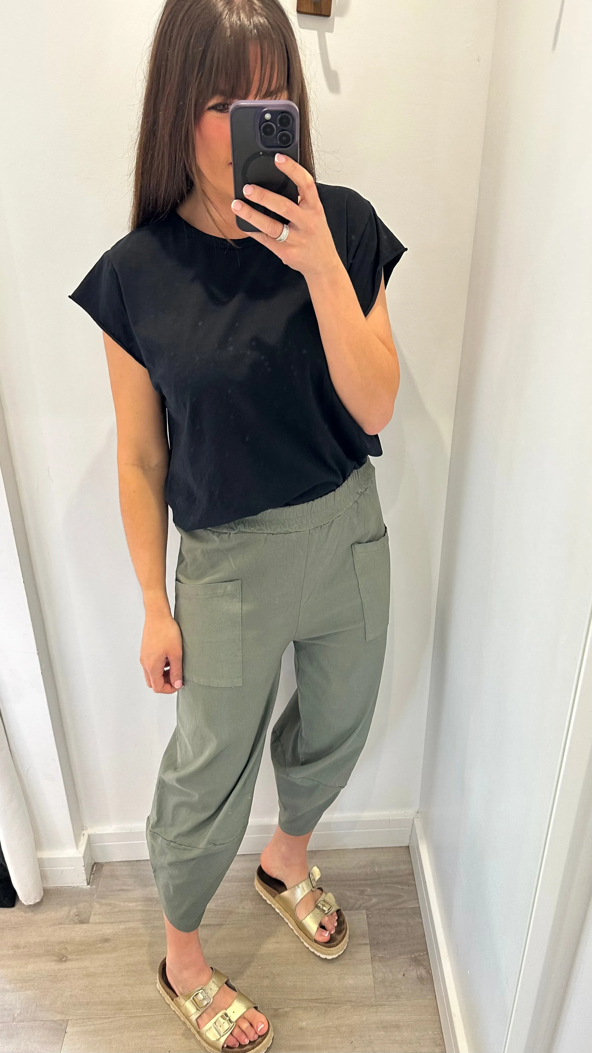 KHAKI CROPPED POCKET TROUSERS
