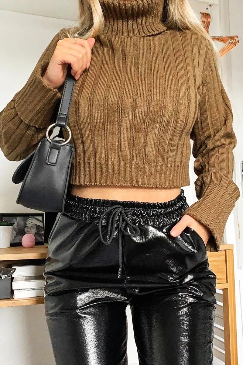 Khaki Wide Rib Roll Neck Jumper - Joyanna