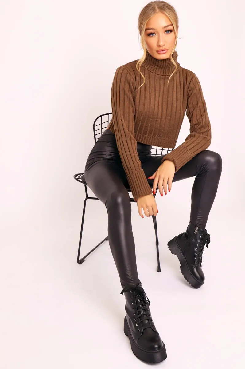 Khaki Wide Rib Roll Neck Jumper - Joyanna