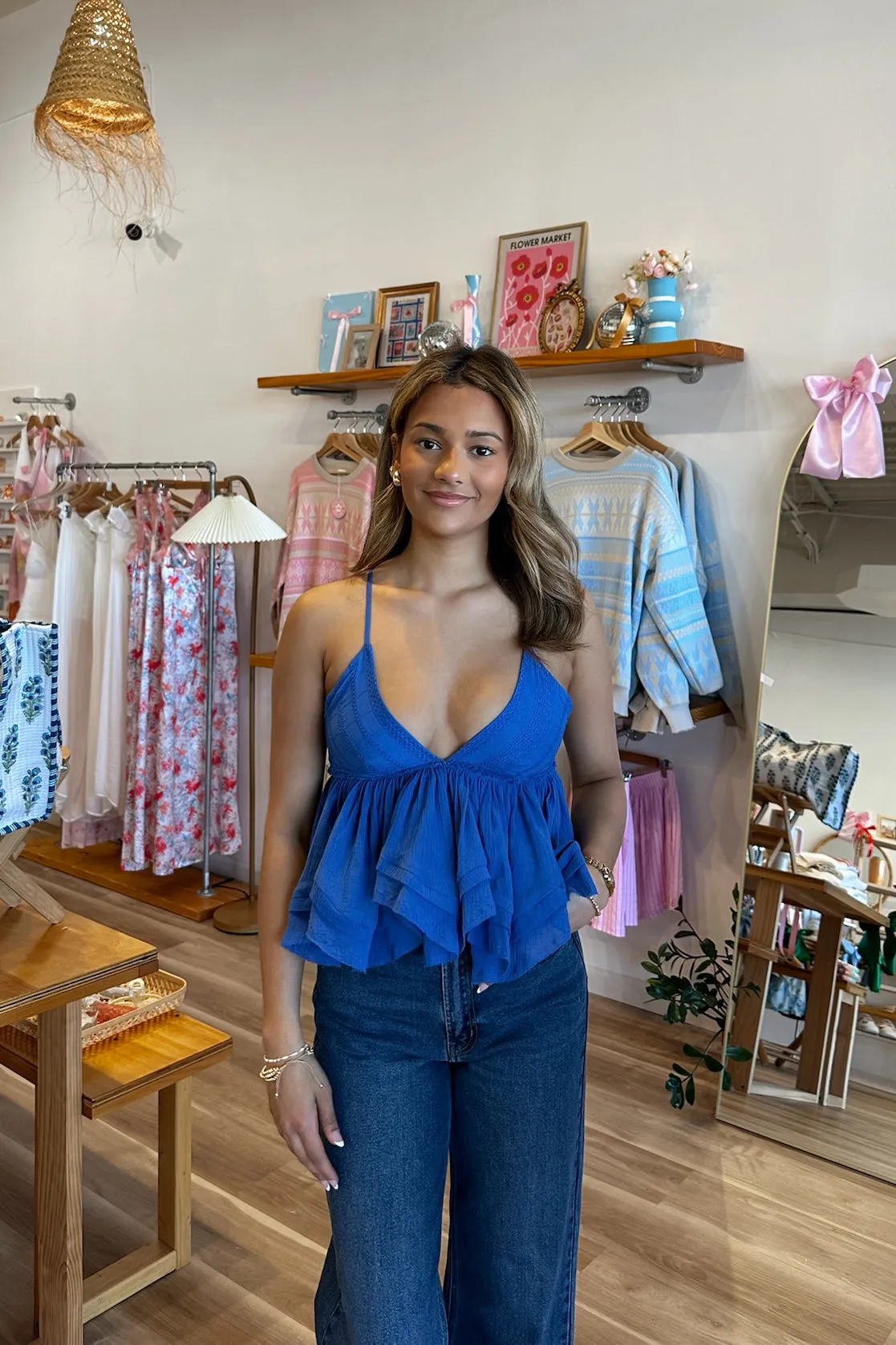 Leo Eyelet Top in Blue | Restocked