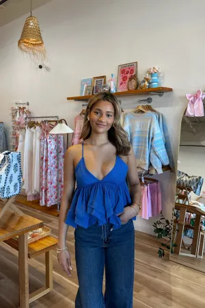 Leo Eyelet Top in Blue | Restocked