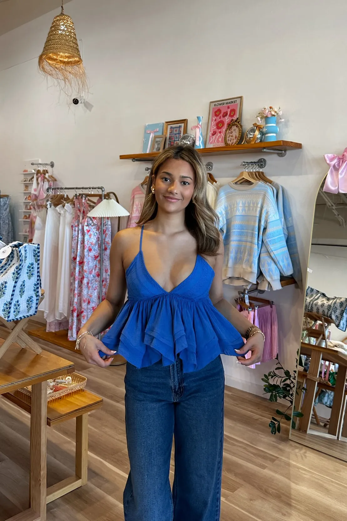 Leo Eyelet Top in Blue | Restocked