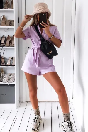 Lilac Utility Belted Zip Front Playsuit - Aasha