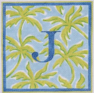 Lilly Letter – Palms – greens on light blue w/ marine blue (specify letter or blank)