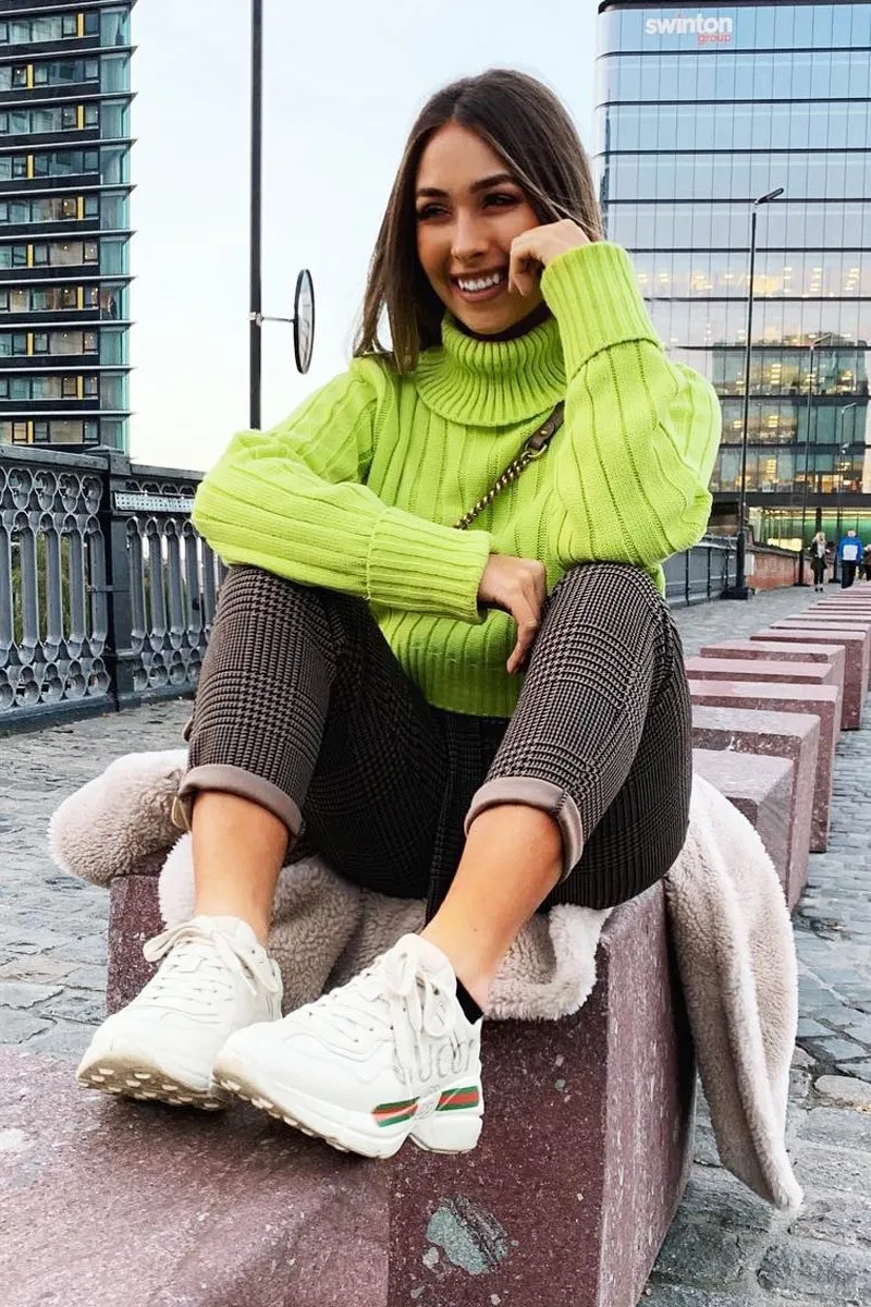 Lime Wide Rib Roll Neck Jumper - Joyanna