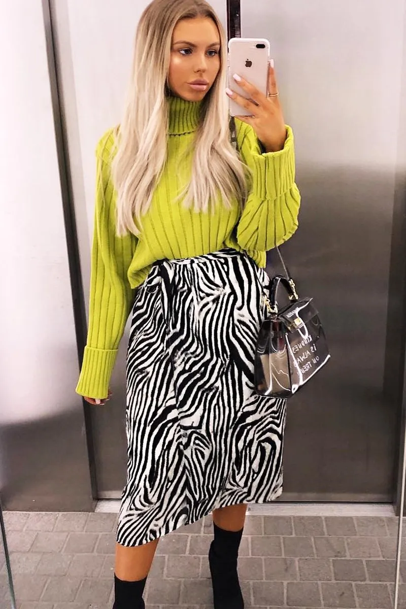 Lime Wide Rib Roll Neck Jumper - Joyanna