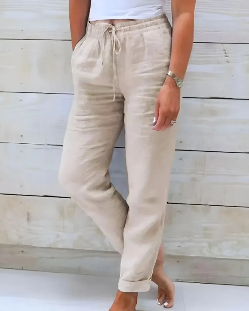 Linen-Blend Pants | Light Blue | Relaxed Fit and Breathable