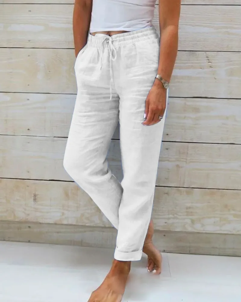 Linen-Blend Pants | Light Blue | Relaxed Fit and Breathable