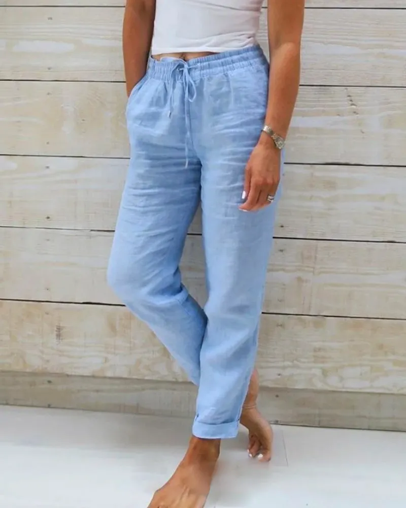 Linen-Blend Pants | Light Blue | Relaxed Fit and Breathable