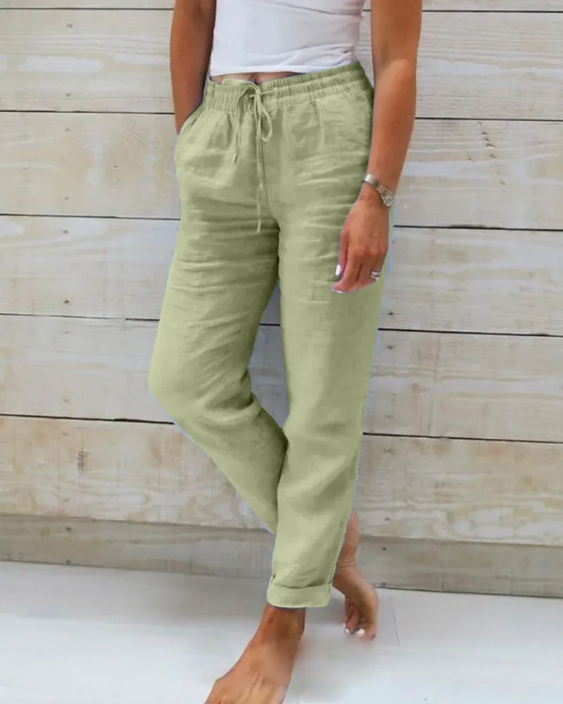 Linen-Blend Pants | Light Blue | Relaxed Fit and Breathable