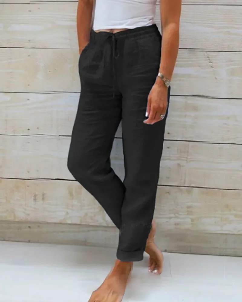 Linen-Blend Pants | Light Blue | Relaxed Fit and Breathable