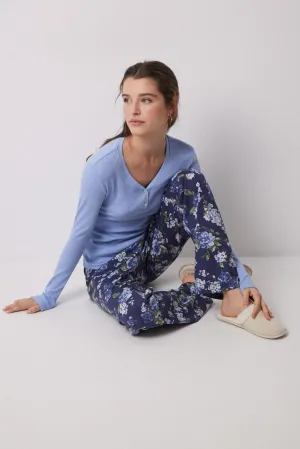 Long Sleeves Long Pant Pyjama Set - Blue