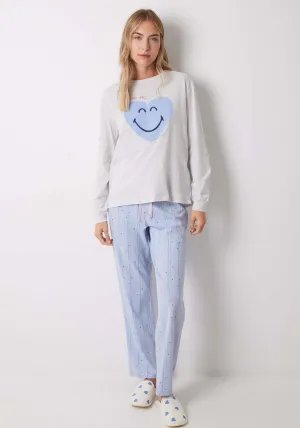Long Sleeves Long Pant Pyjama Set - Grey / Silver