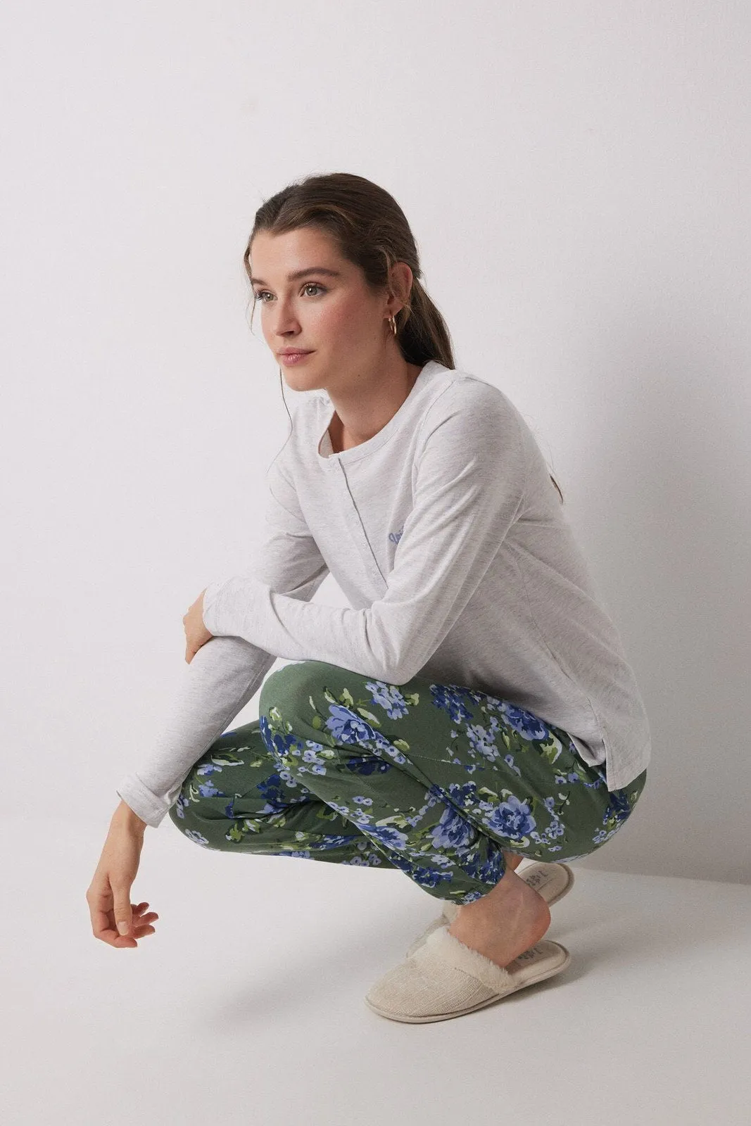Long Sleeves Long Pant Pyjama Set - Grey / Silver