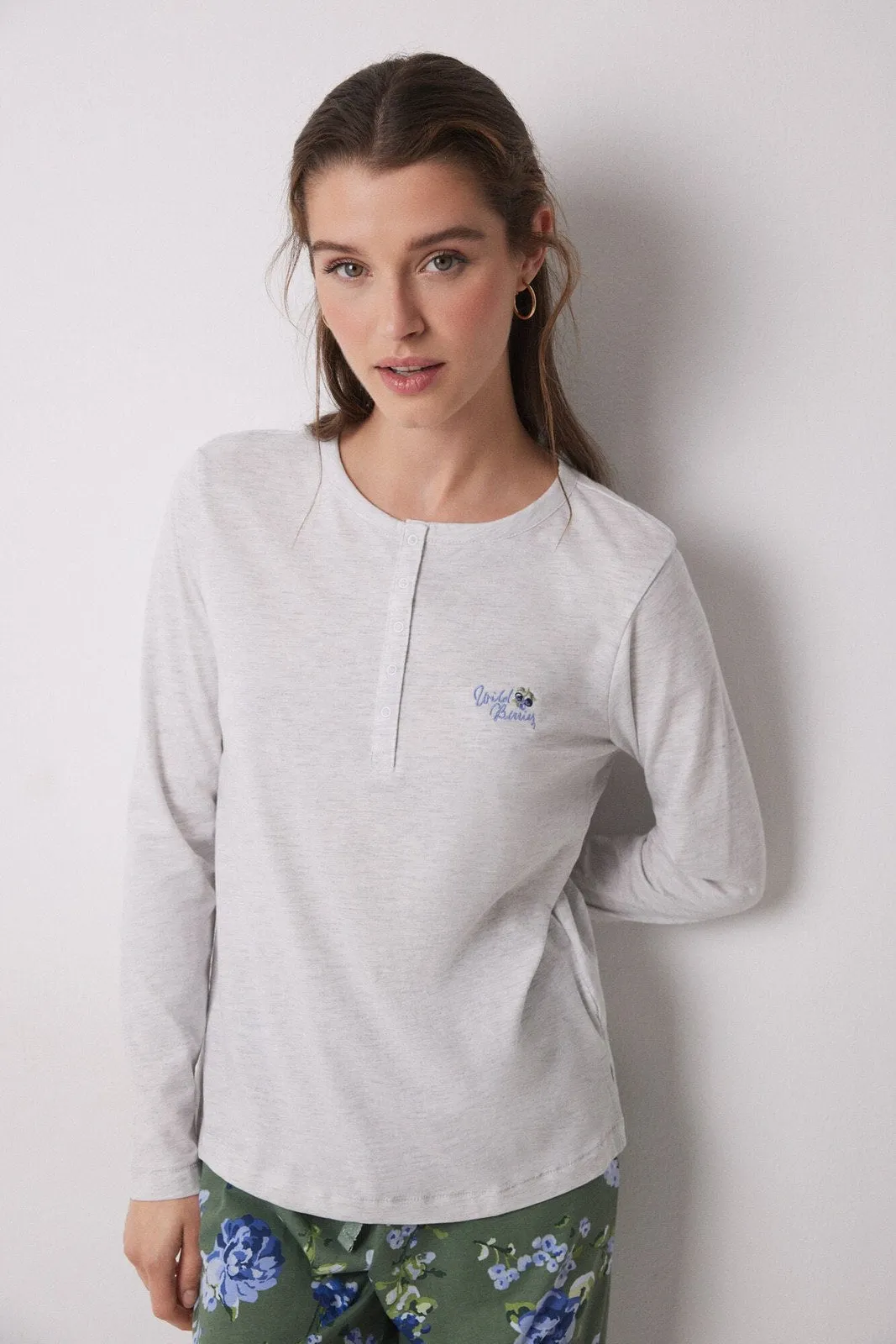 Long Sleeves Long Pant Pyjama Set - Grey / Silver