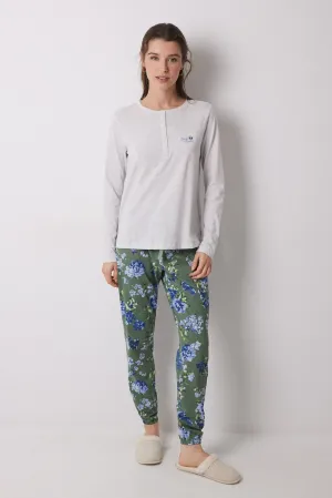 Long Sleeves Long Pant Pyjama Set - Grey / Silver