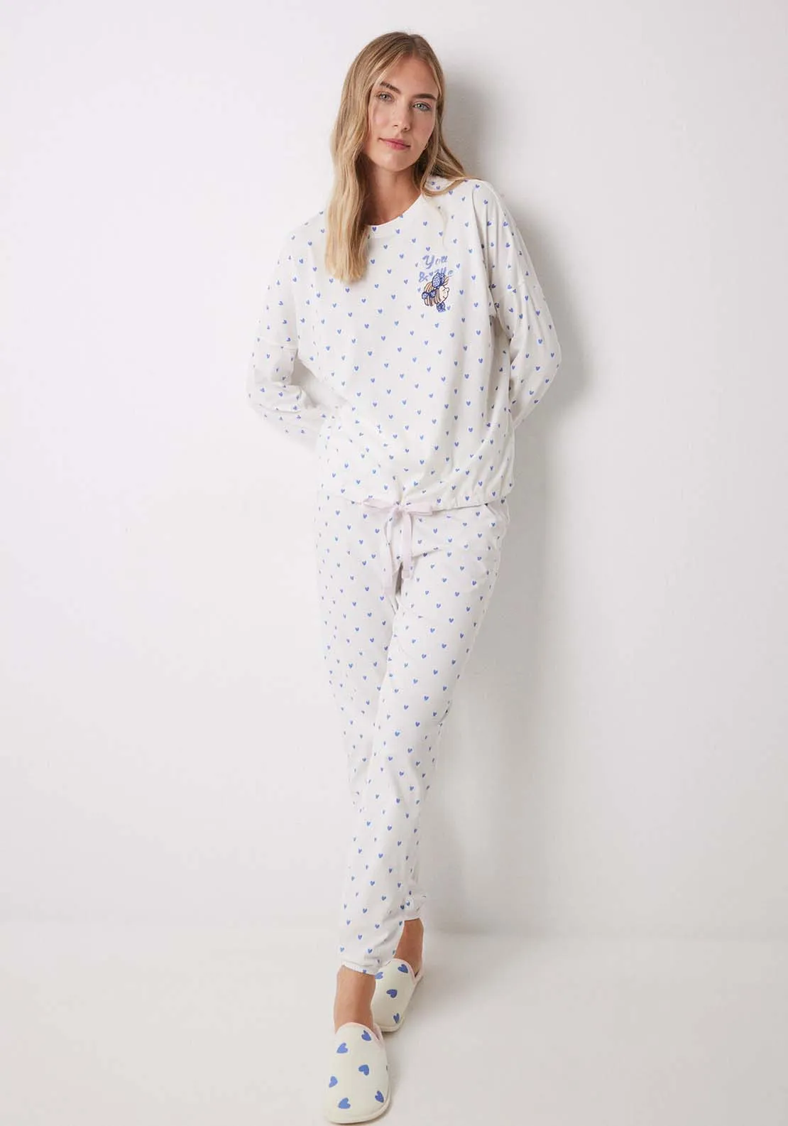 Long Sleeves Long Pant Pyjama Set - White