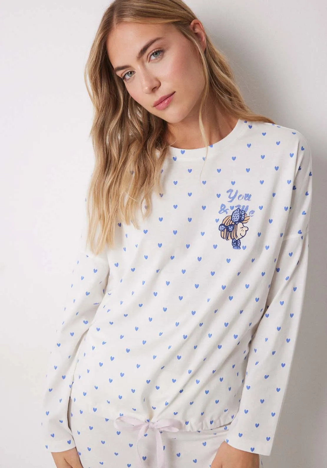 Long Sleeves Long Pant Pyjama Set - White