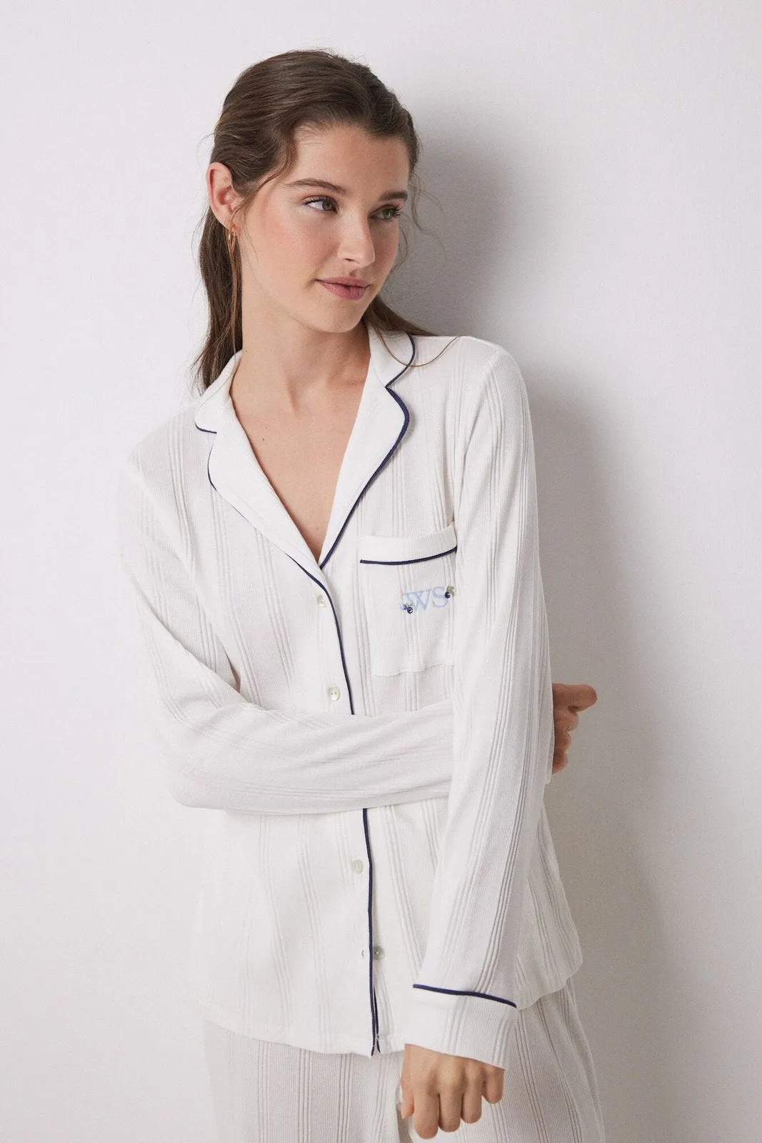 Long Sleeves Masculine Pyjama - Ivory