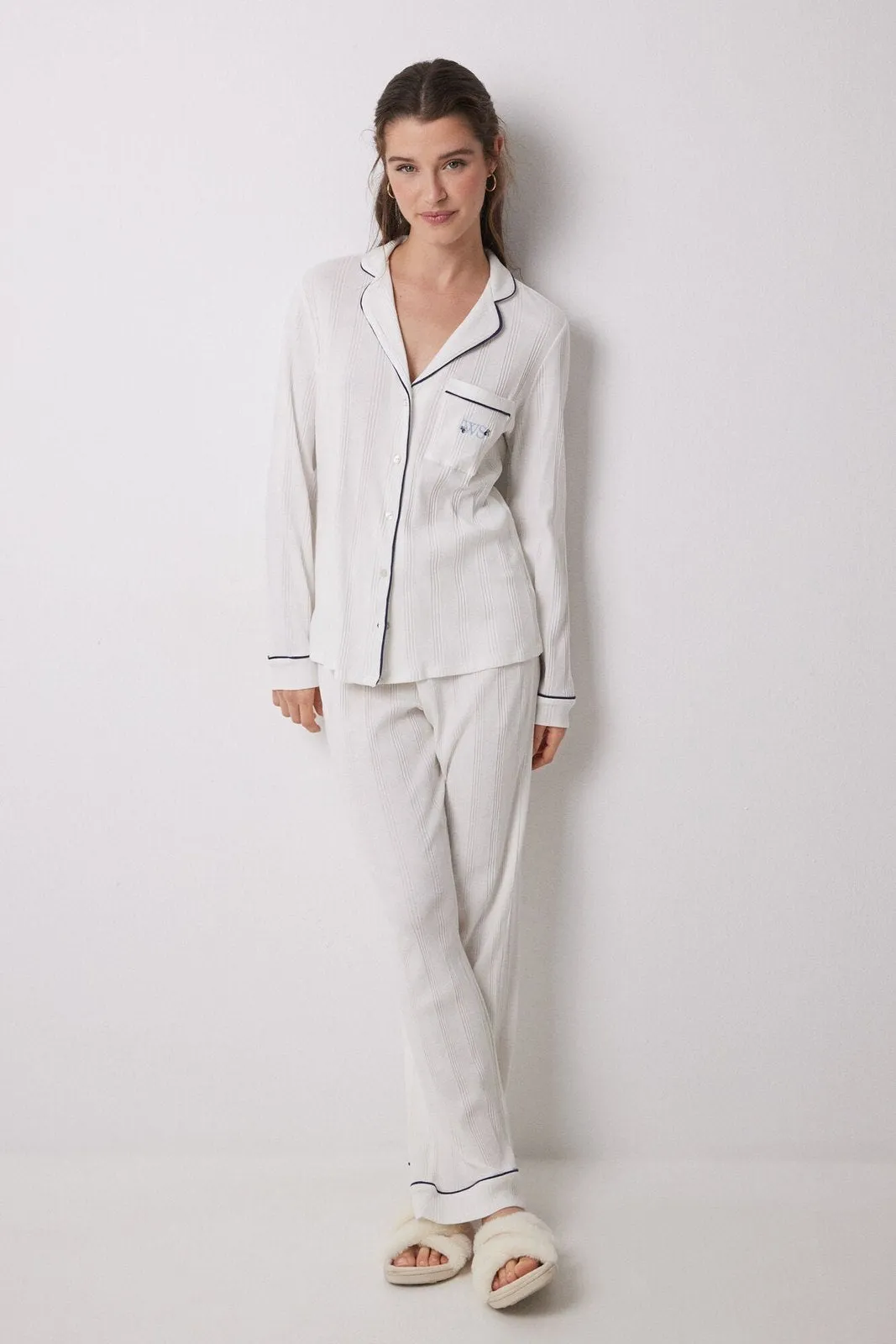 Long Sleeves Masculine Pyjama - Ivory