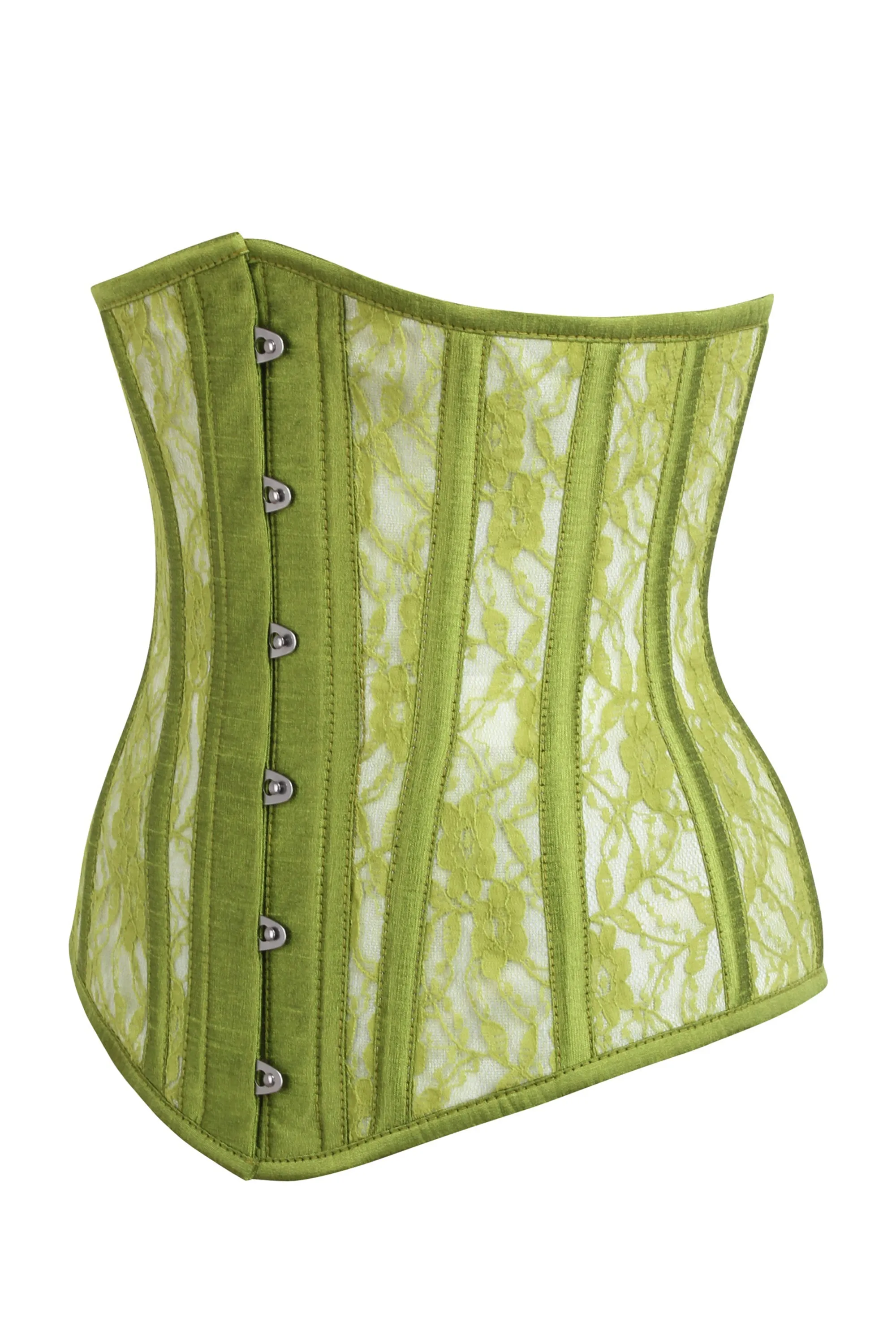 Longline Green Mesh Underbust Corset with Floral Lace
