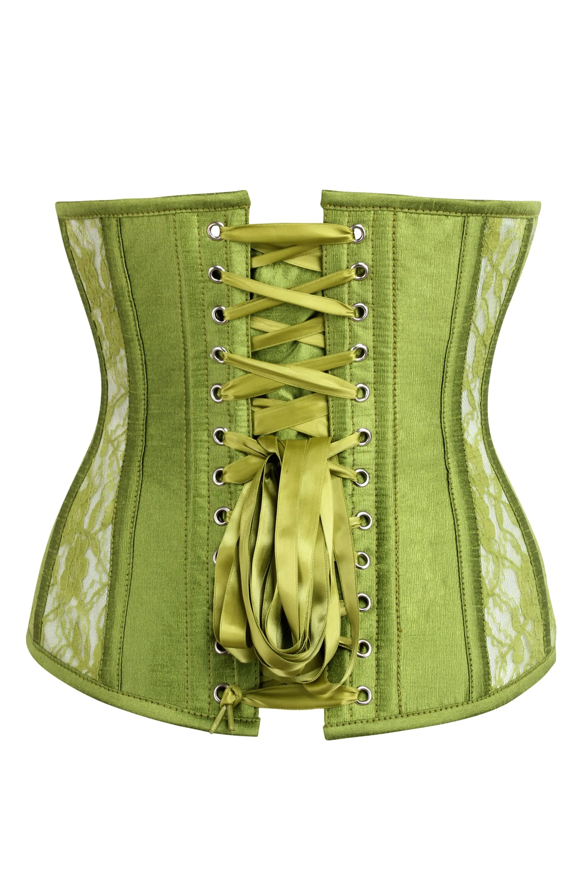 Longline Green Mesh Underbust Corset with Floral Lace